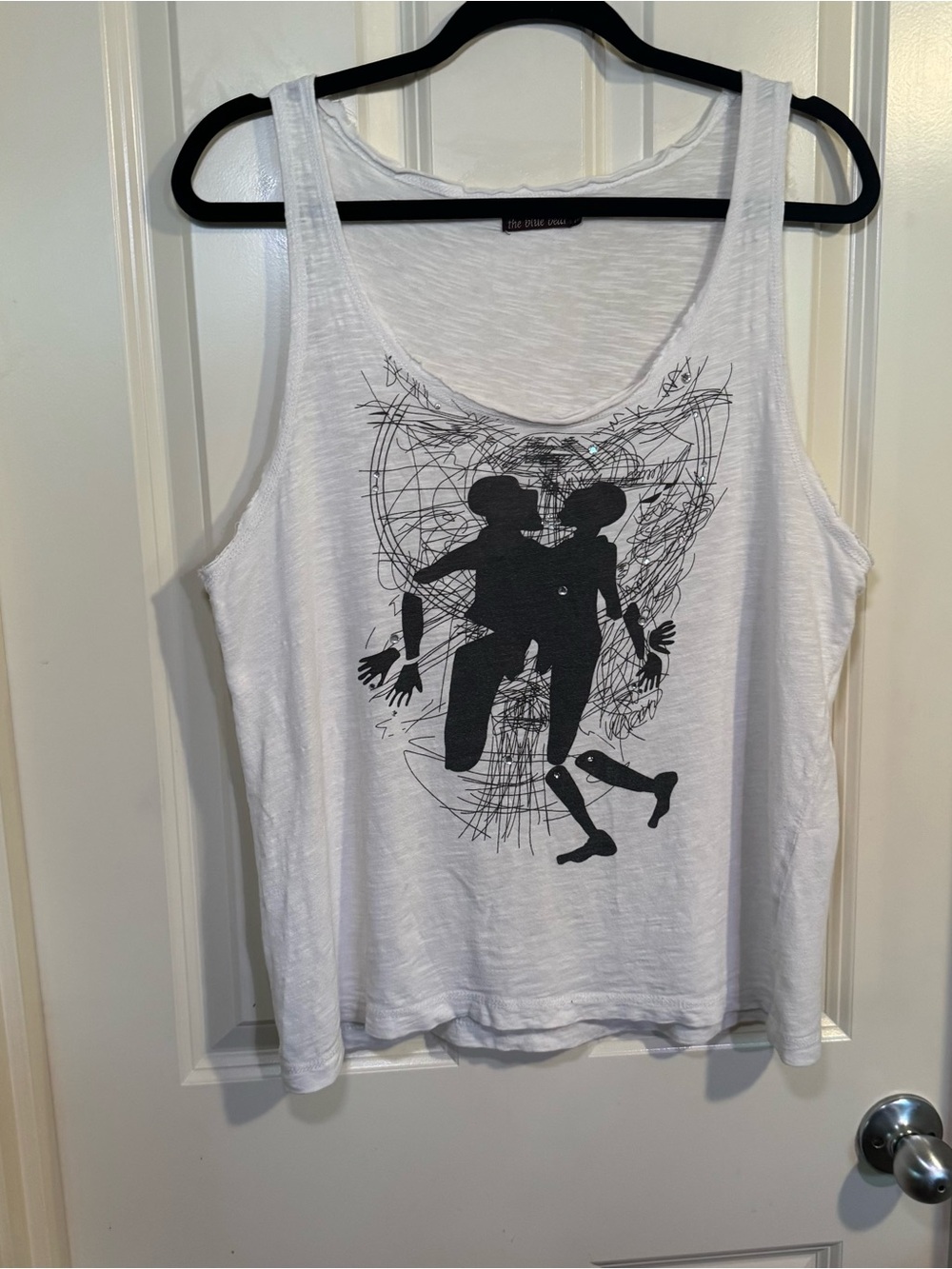 White Graphic Tank Top with Black Silhouette Print